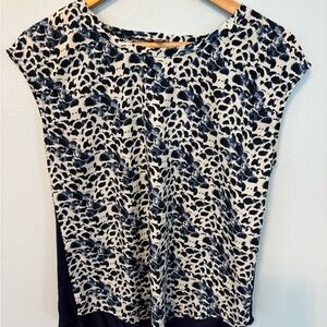 Pixley Navy and White Animal Print Cap Sleeve Blouse